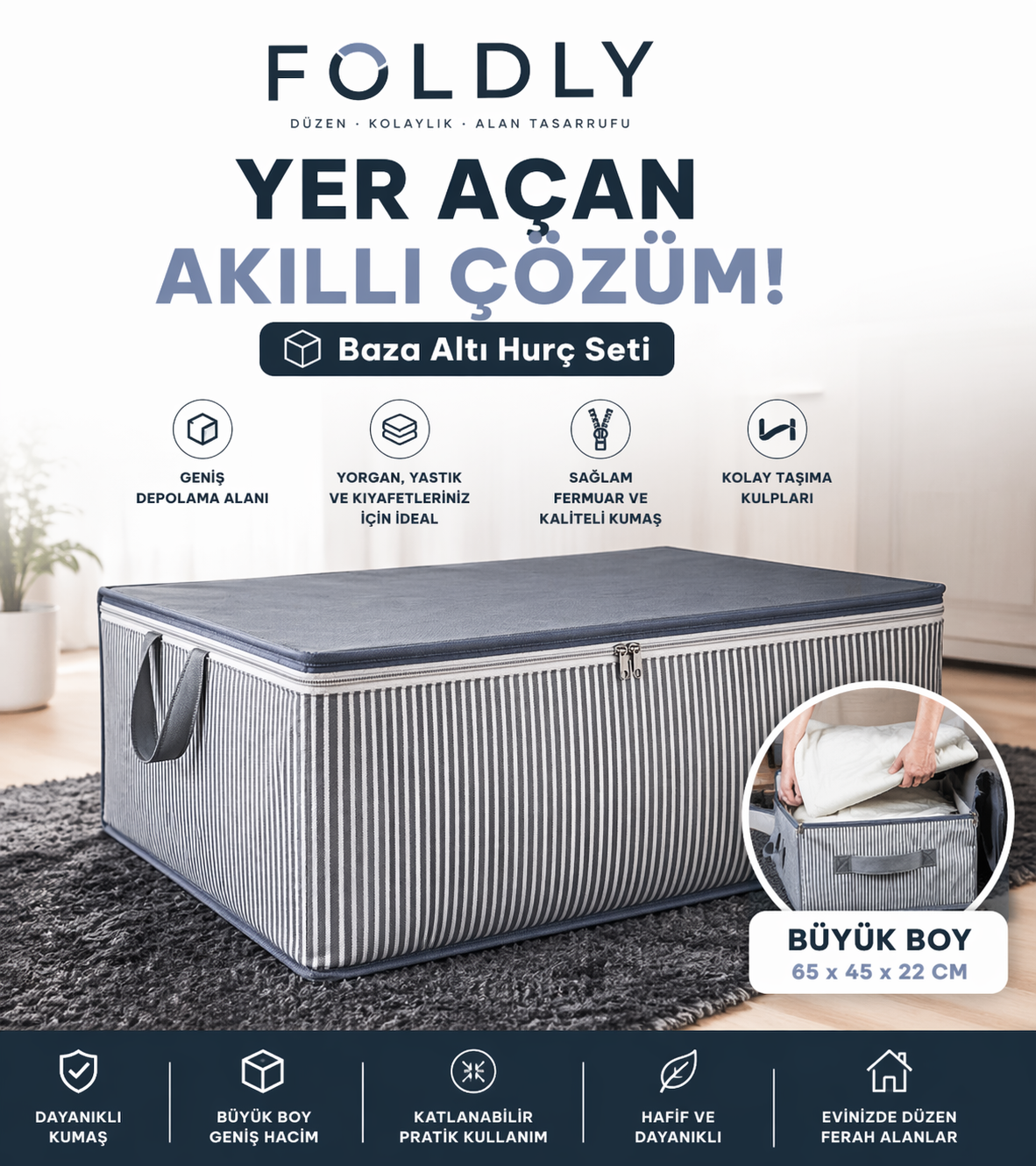 Foldly Büyük Boy Baza Altı Hurç Seti – Yer Açan Akıllı Düzen Çözümü